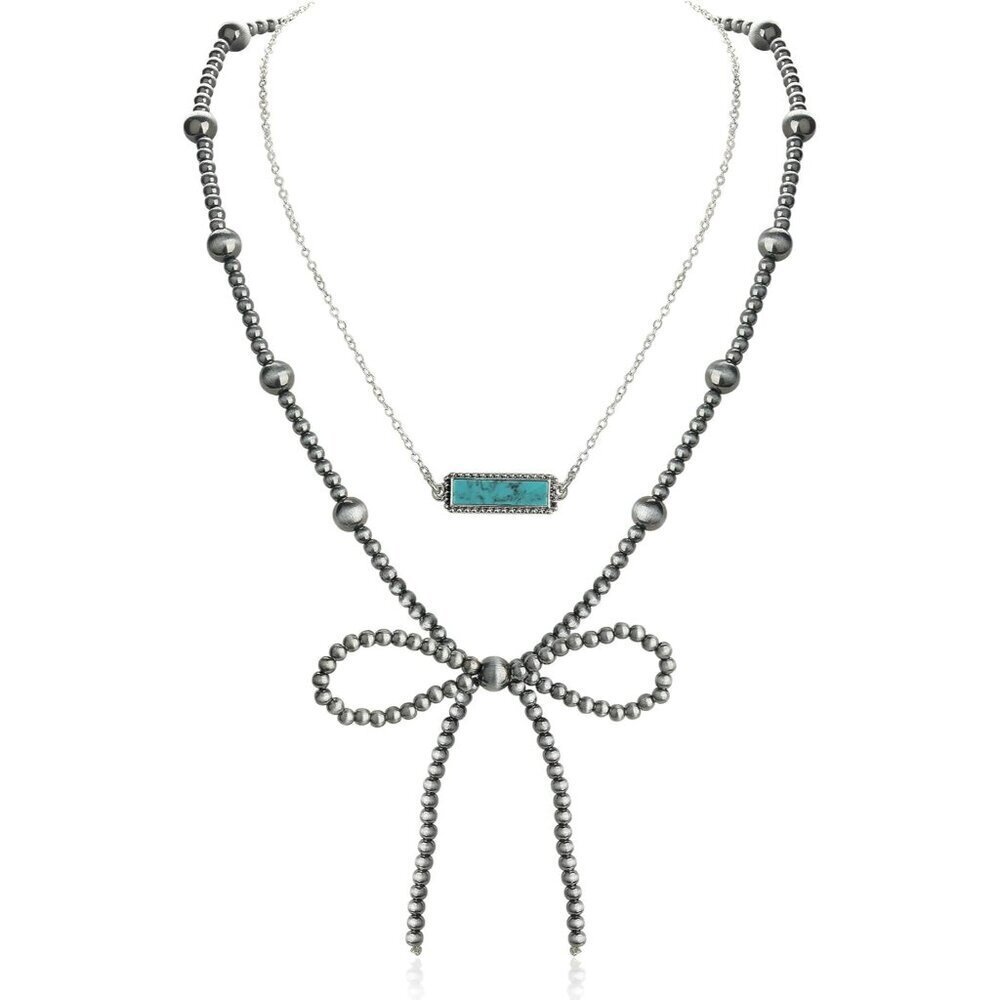 Western Pearl Necklace Faux Navajo Pearls 20in Layered Turquoise Gift